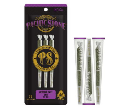 Pacific Stone — Pacific Stone Indica Variety Preroll 3pk 3g - Wedding Cake (I) PR OG (I) GMO (I) - 3g