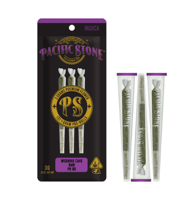 Pacific Stone — GMO, Wedding Cake, PR OG PREROLLS 3pk - Indica Variety Pack (I) - 3g